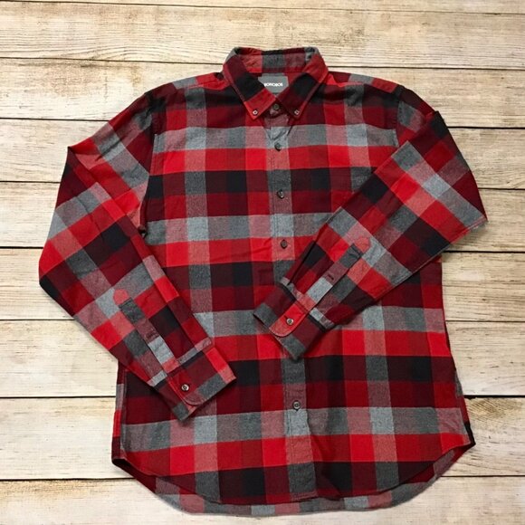 Bonobos Men’s Slim Fit Plaid Flannel Shirt Red Black Gray - Size Large EUC - Picture 2 of 7